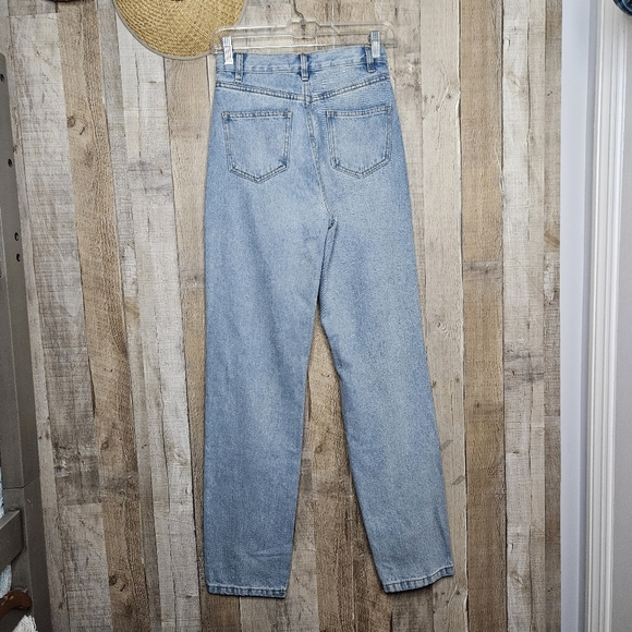 Rebellious Mid Wash Distressed Knee High-rise Extra Long Denim Blue Jeans Size 2 - Picture 4 of 9